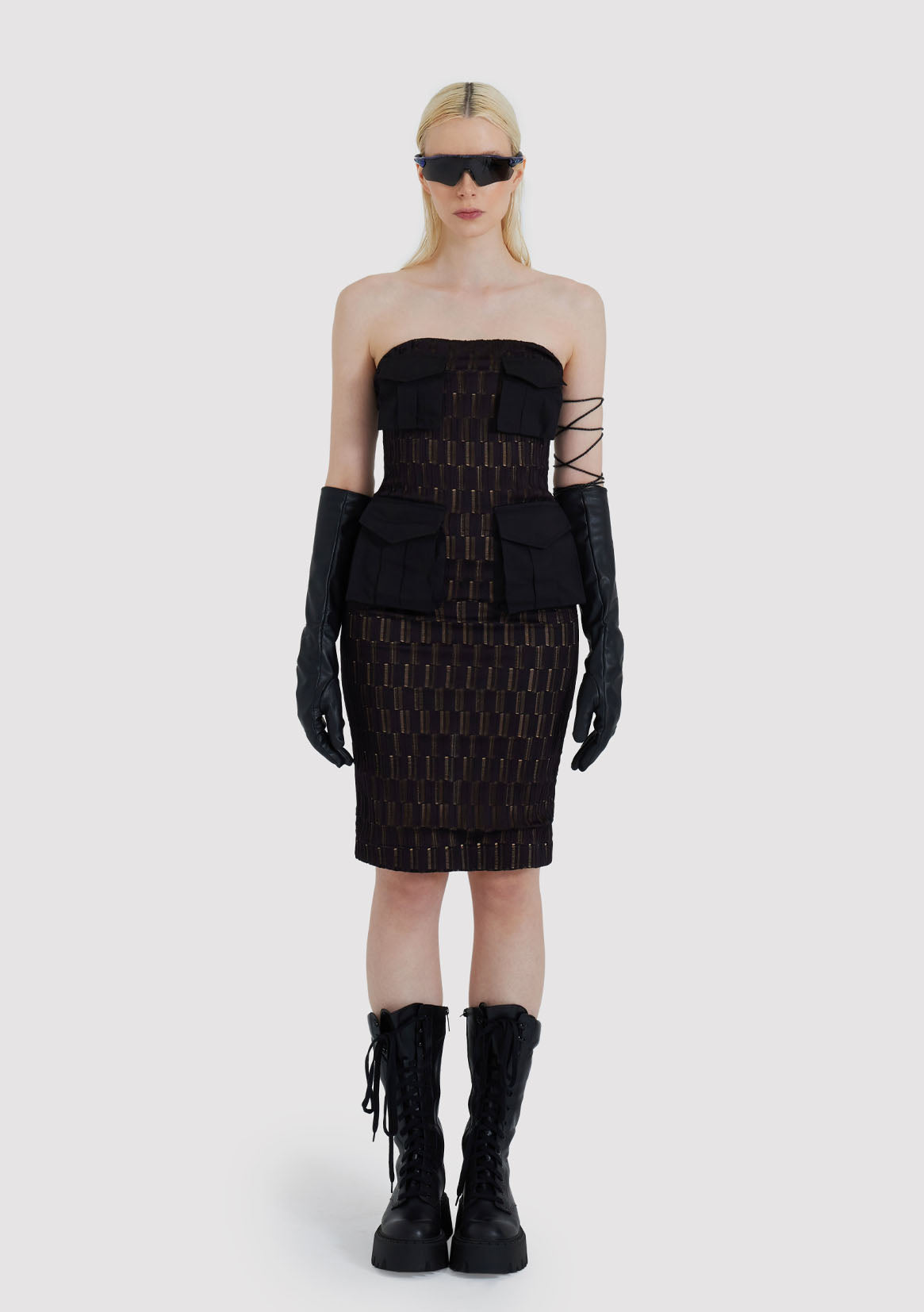 Strapless Knit Dress with Four Cargo Pockets