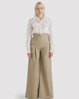 High Waisted Single Pleated Gabardine Pants