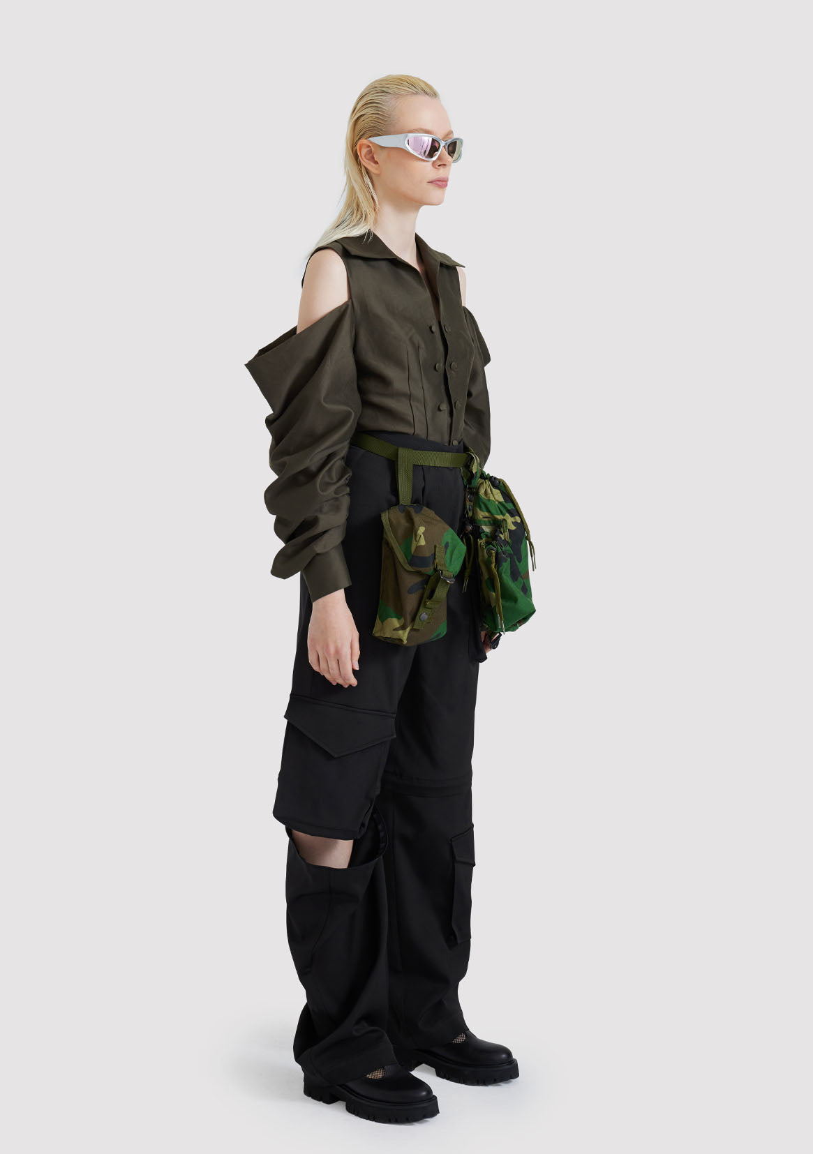 Blouse with Open Shoulder and Fully Gathered Sleeves