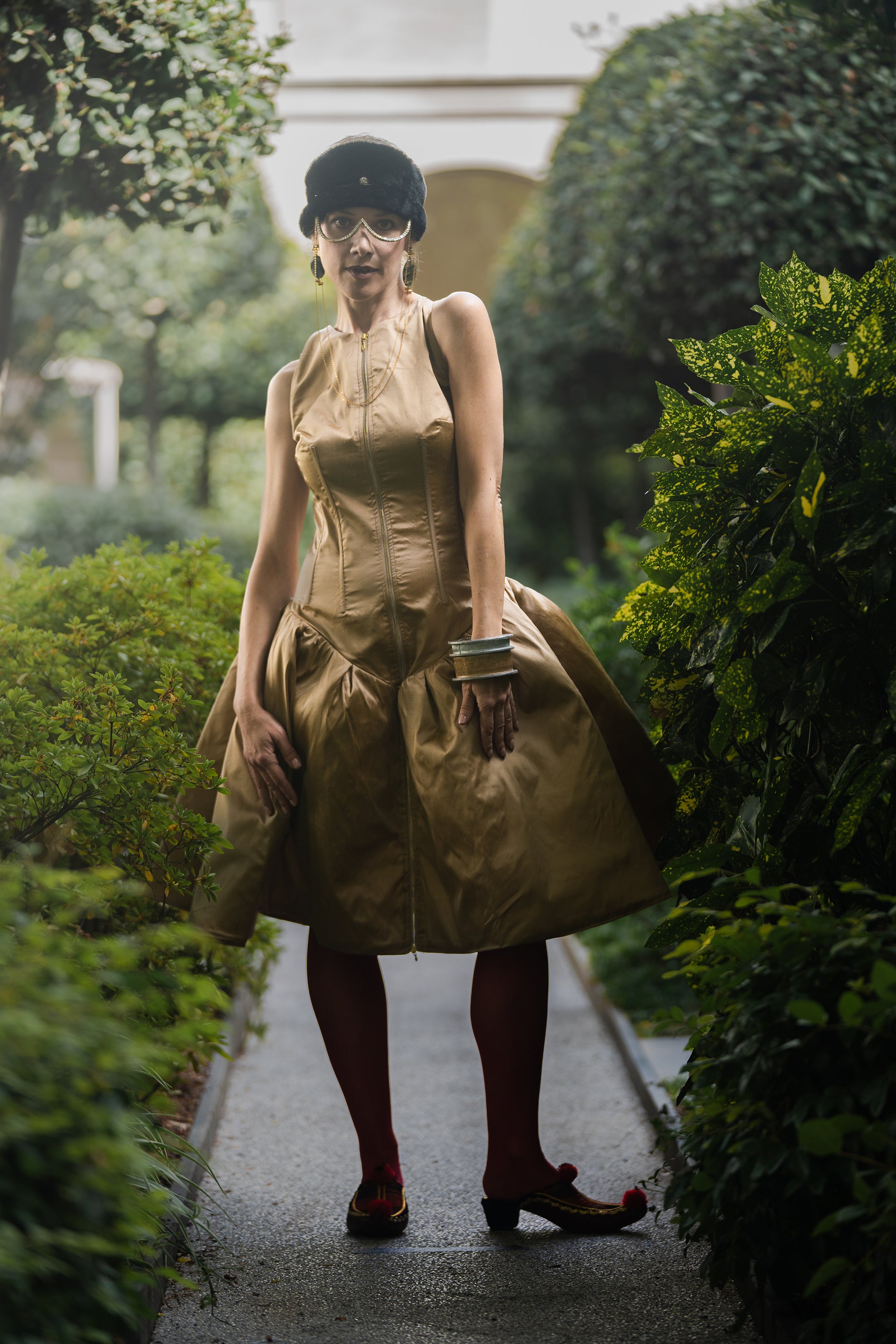 Puffy Dress with Zipper at CF - GOLD  ZAN Studio