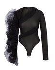 Asymmetric Bodysuit With One Mesh Sleeve