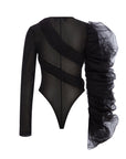 Asymmetric Bodysuit With One Mesh Sleeve