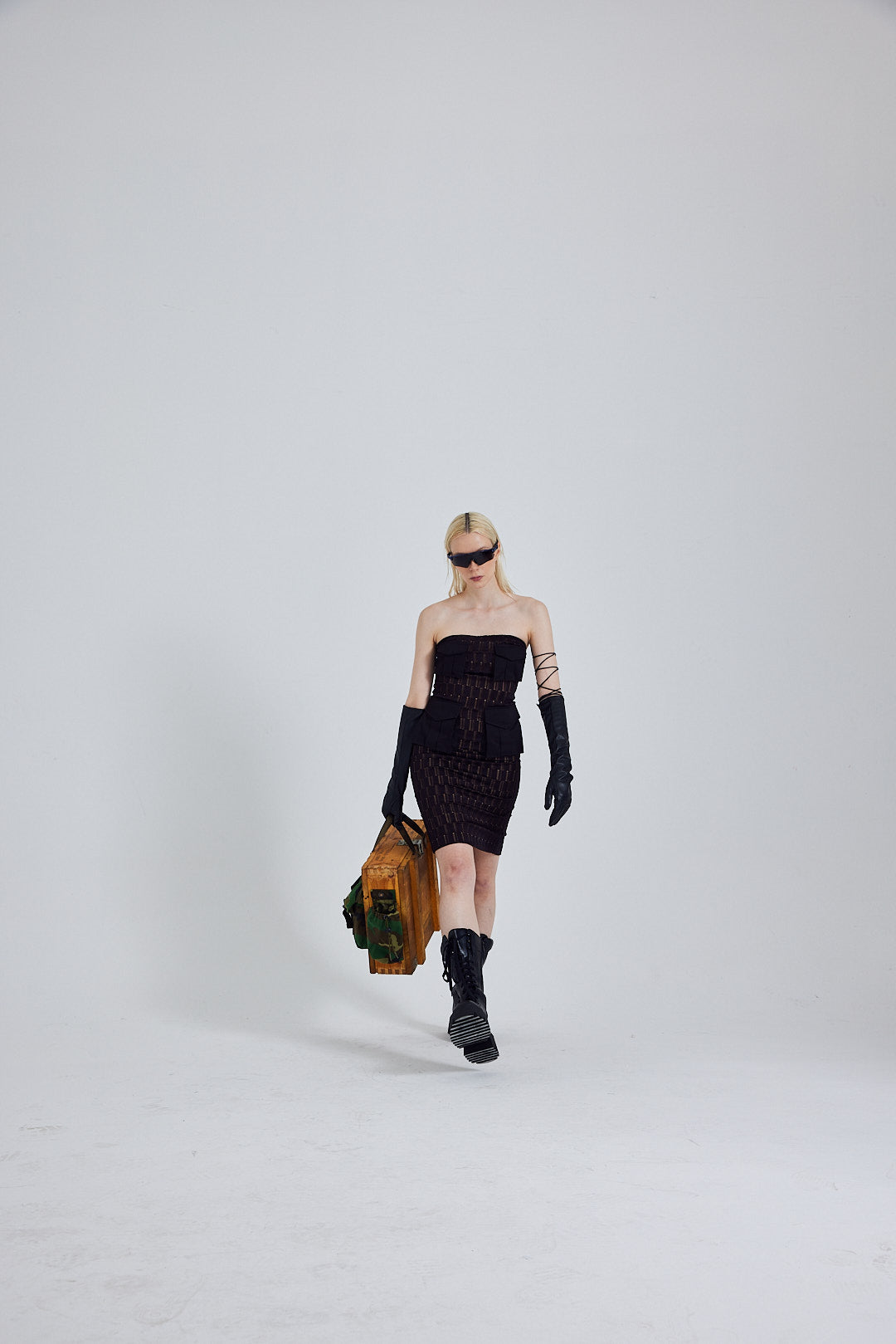 Strapless Knit Dress with Four Cargo Pockets