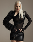 Asymmetric Bodysuit With One Mesh Sleeve