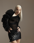 Asymmetric Bodysuit With One Mesh Sleeve