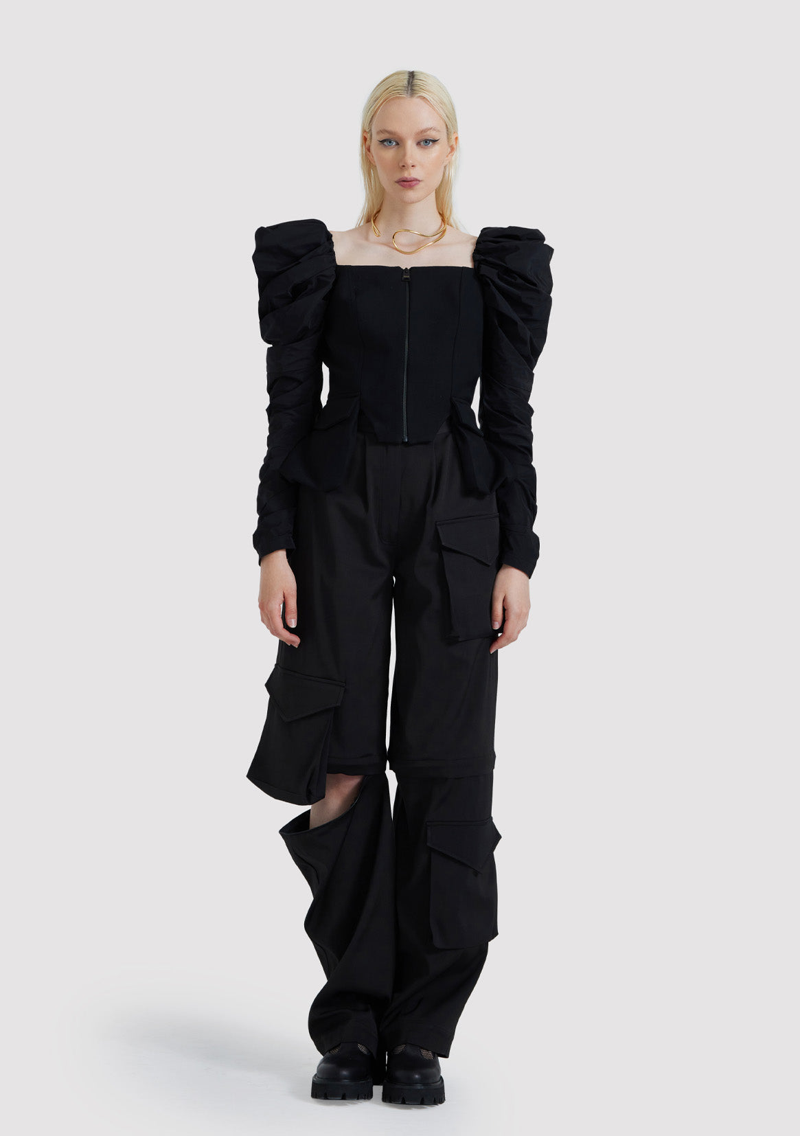 Bustier with Gathers Pleated Sleeves and 3D Pockets – ZAN Studio