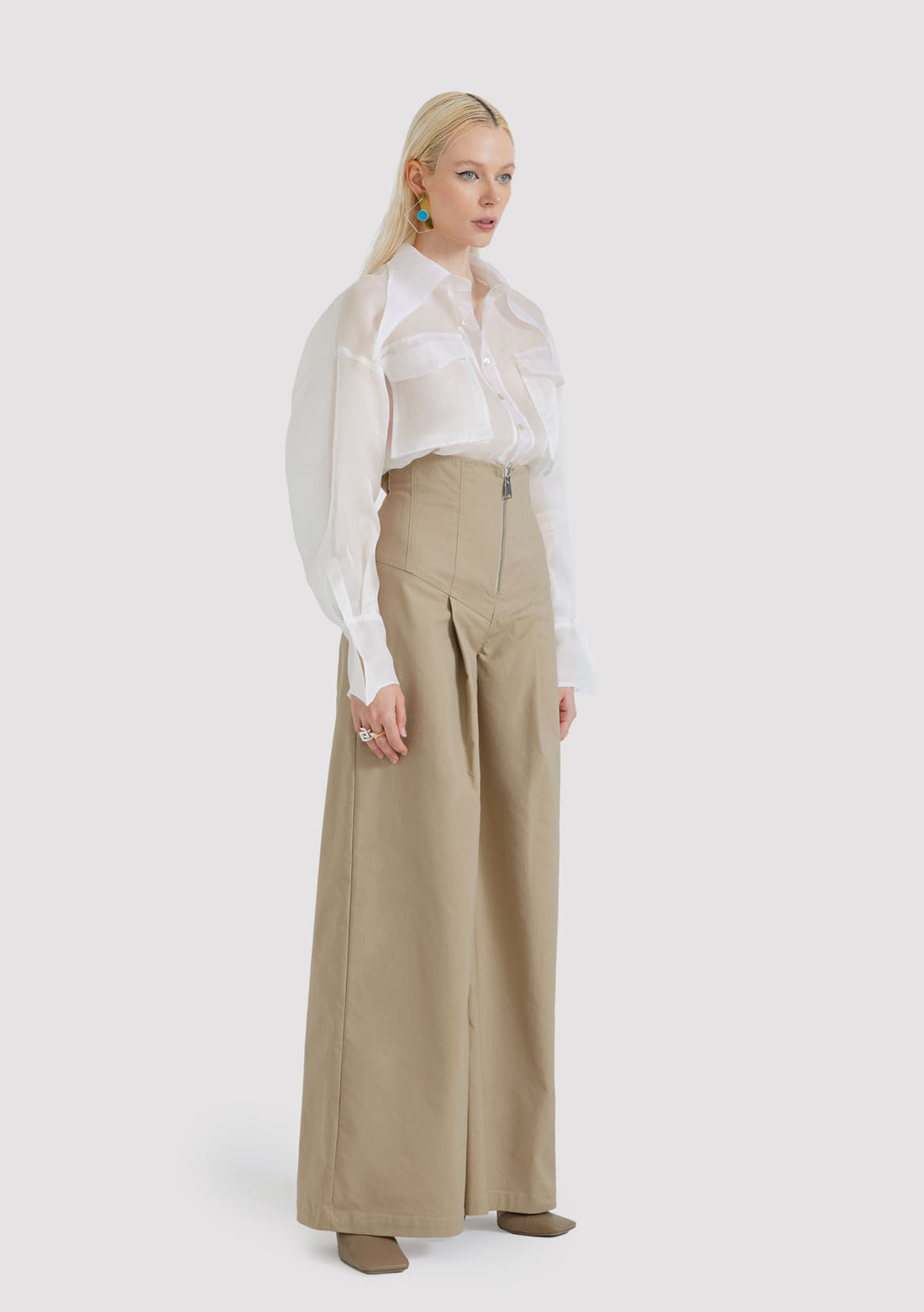 High Waisted Single Pleated Gabardine Pants