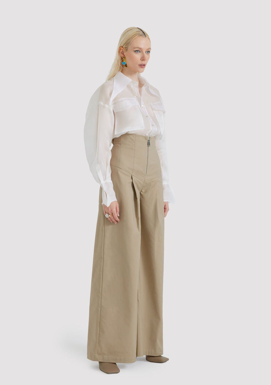 High Waisted Single Pleated Gabardine Pants