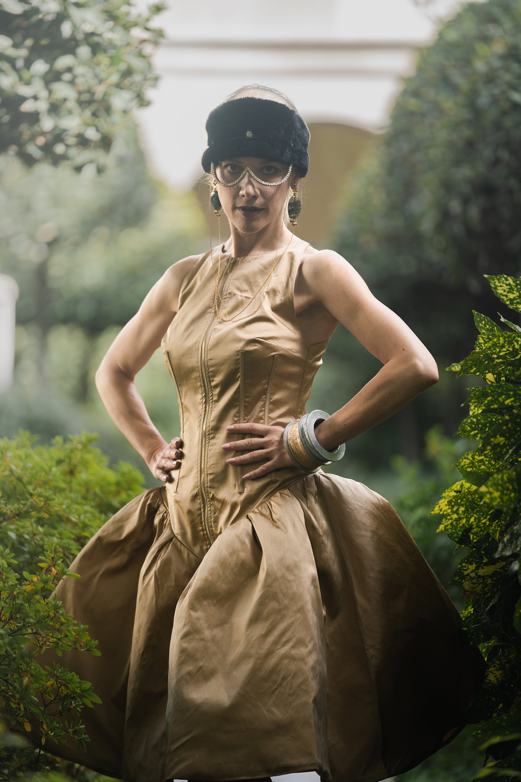 Puffy Dress with Zipper at CF - GOLD