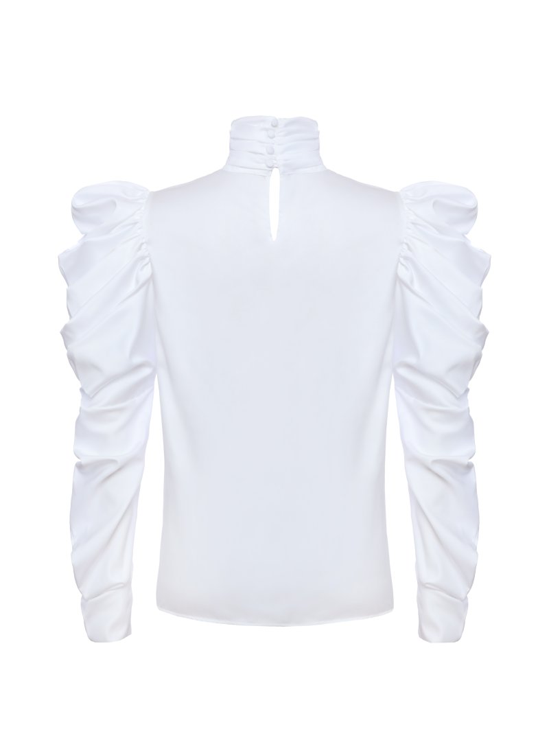 White High-Neck Blouse with Wing