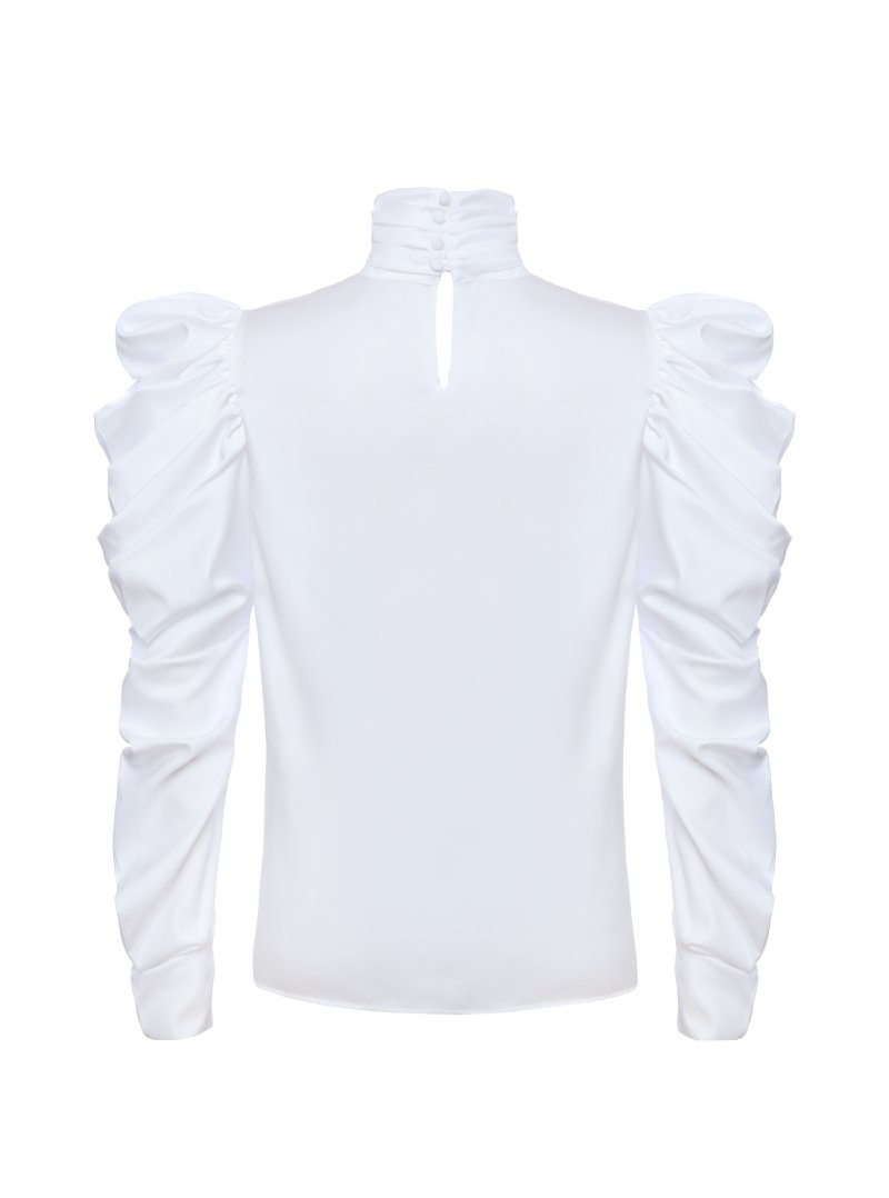 WHITE HIGH-NECK BLOUSE WITH WING