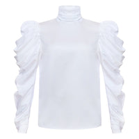 WHITE HIGH-NECK BLOUSE WITH WING