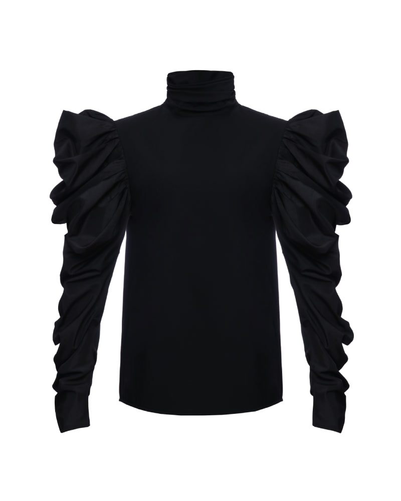 Black High-Neck Blouse With Wing