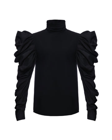 BLACK HIGH-NECK BLOUSE WITH WING